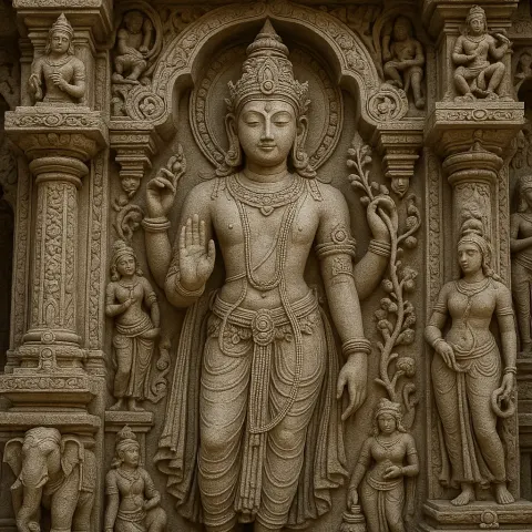 Intricately Carved Figures Adorning the Stone Temple Stood as Enduring