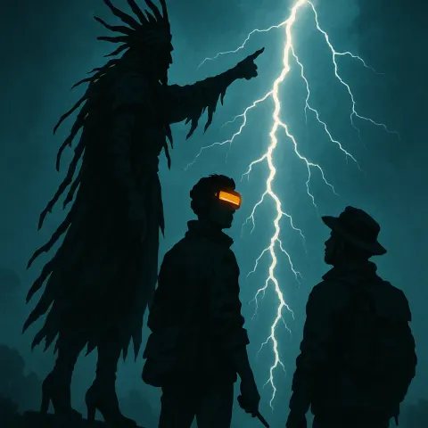 Towering Shaman in Heels Directs an Artist's Glowing Cybernetic Visor