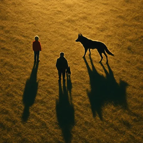 Two Diminutive Figures—one a Distinct Speck of Unnatural Color