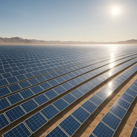 Immense Field of Countless Solar Panels Stretches to the Horizon