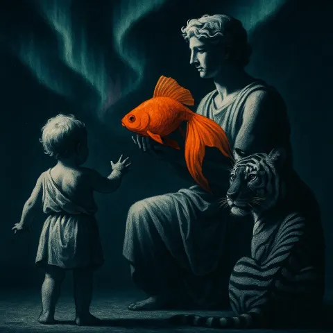 Pale-skinned Toddler in Ancient-style Attire Expressively Gestures