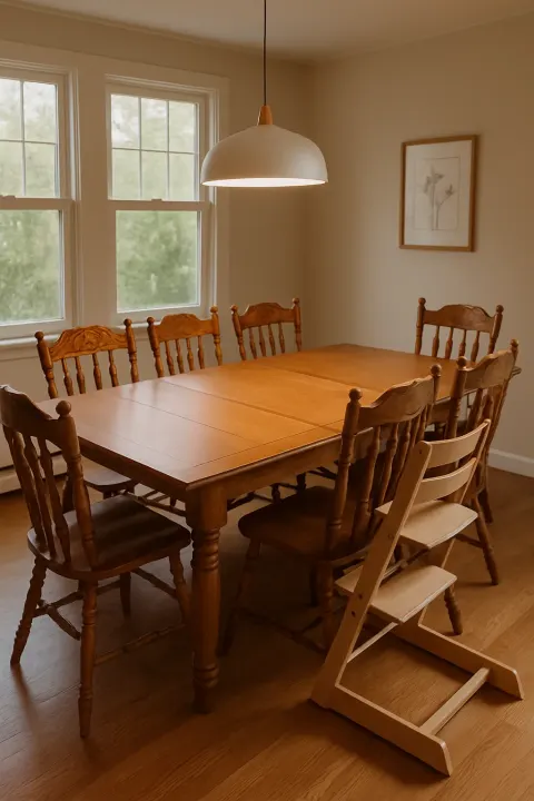 Cozy Dining Area Features a Large Wooden Table