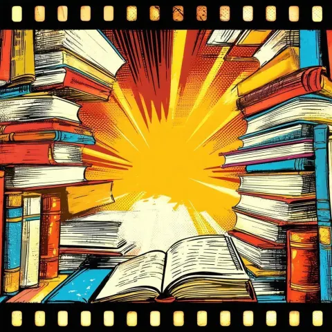Books Unspooling Through a Vibrant Comic Filmstrip