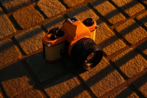 Limited-edition Color Reflex Camera Lies on Cobblestone Streets