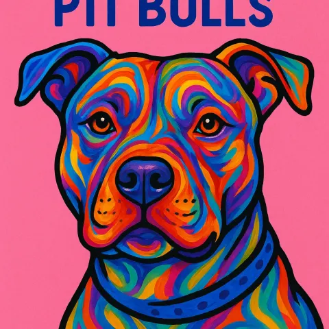 Vibrantly Colored and Stylized Portrait of a Pit Bull