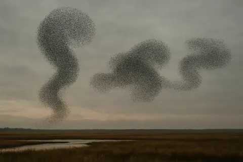 Vast Flock of Thousands of Starlings Forms Dynamic