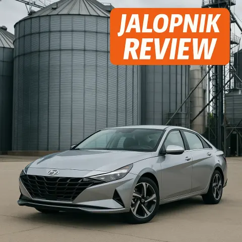 Silver Hyundai Sedan Parked in Front of Industrial Grain Silos