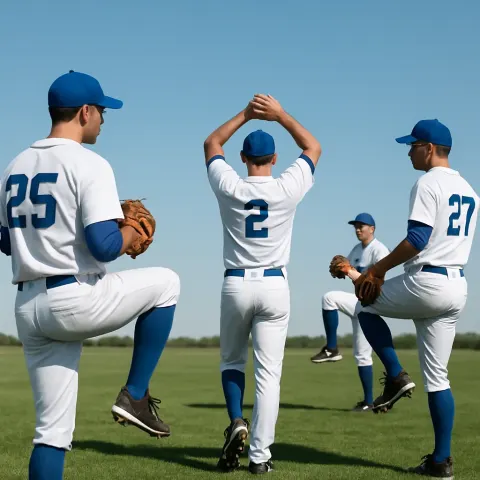 Players in Baseball Uniforms Prepare for the Game