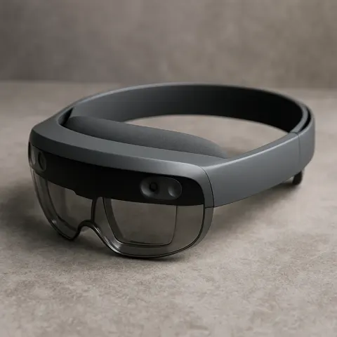 Gray Mixed-reality Headset with a Curved Design and Transparent Visor