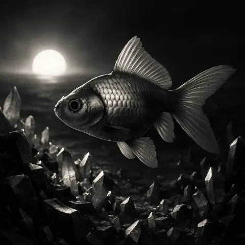 Goldfish in Profile Traverses an Otherworldly Crystalline Terrain