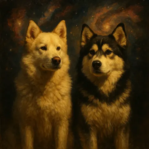 Two Varied Eskimo Dogs