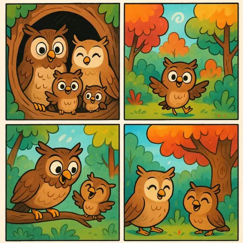 Lighthearted Comic Featuring a Group of Owl Family Members Residing