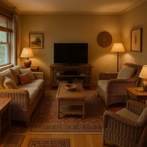 Cozy Living Room with Wicker Furniture