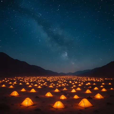 Multitude of Illuminated Tents Forms