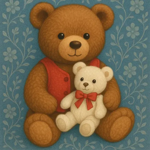 Large Brown Teddy Bear Wearing a Red Vest Holds