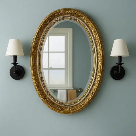 Oval-shaped Mirror with a Gold and Silver Decorative Frame