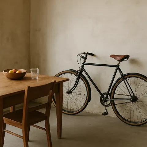 Picture Showing a Bike Propped Up Against a Wall