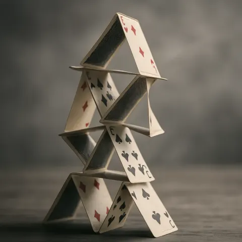 Delicate Structure Made of Playing Cards