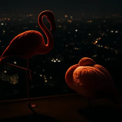 Coral Red Flamingo Poised in a One-legged Stance