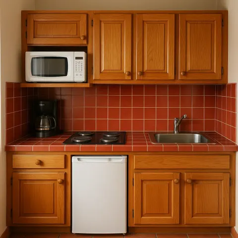 Small Kitchen Setup with Wooden Cabinets