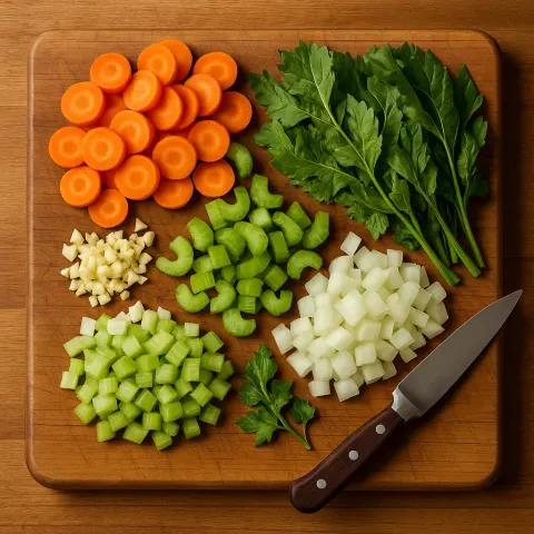 Wooden Cutting Board with Chopped Carrots