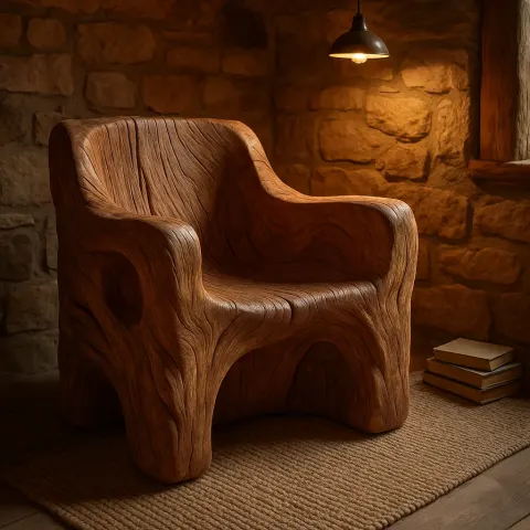 Rustic Armchair Crafted Entirely from a Single Block of Oak