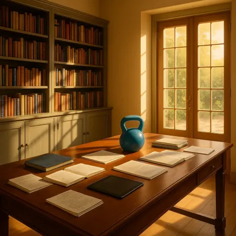 Well-lit Study Space Features a Solid Mahogany Desk