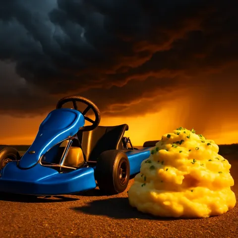 Electric Blue Metallic Go-kart—boasting a Minimalist Open-wheel Design