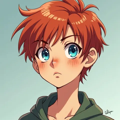 Freckled Red Haired Boy in Expressive Anime
