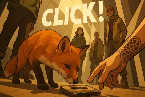 Reddish-brown Fox Sniffs Curiously at a Vintage