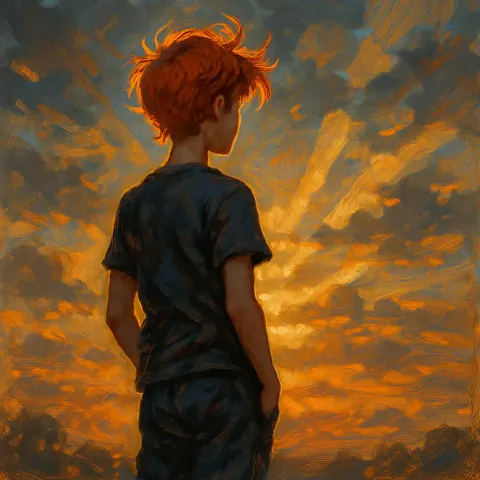 Diminutive Teenager Stands with a Thoughtful Posture