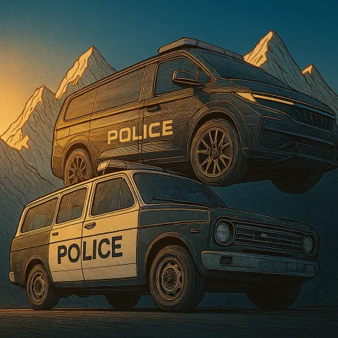 Nostalgic Classic 1970s Police Van in Traditional
