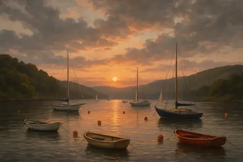 Calm Harbor with Small Boats