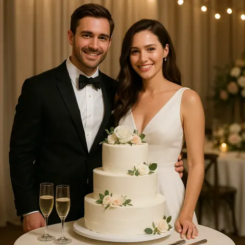Couple in Formal Attire Stands
