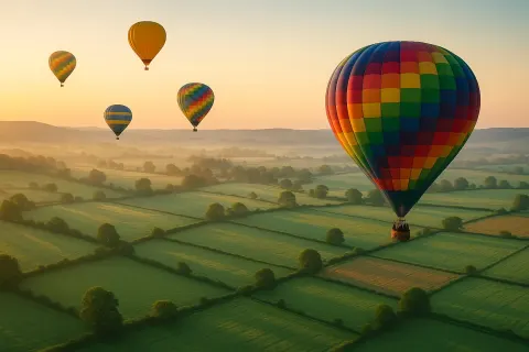 Several Brightly Colored Hot Air Balloons Drift Serenely