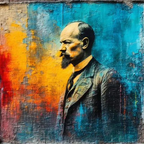 Lenin Street Art in Layered Encaustic Wax