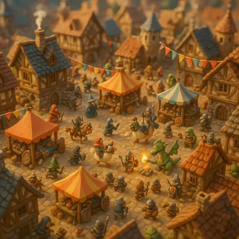 Highly Detailed Miniature Scene of a [Medieval Fantasy] Village