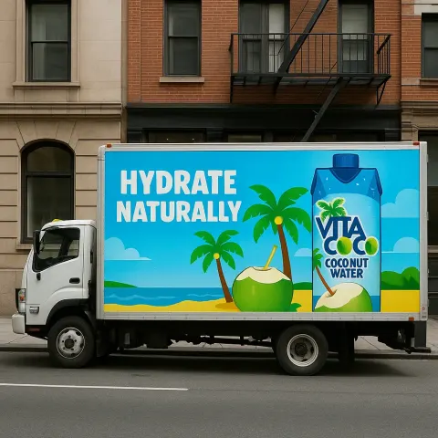 Delivery Truck with Vibrant Vita Coco Coconut Water Advertisements