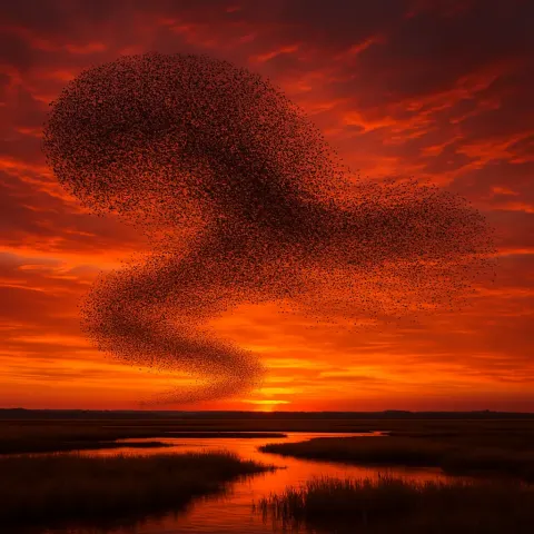 Vast Murmuration of Countless Starlings Swirls Dramatically