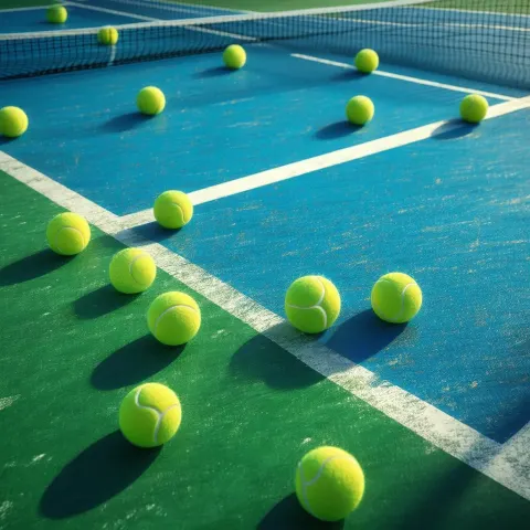 Tennis Court Strewn With Balls in Studio Light