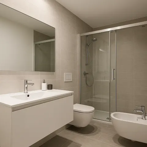 Modern Bathroom with a Large Mirror