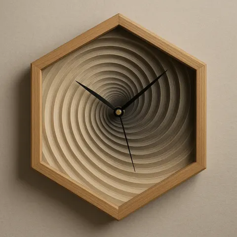 Clock Featuring a Hexagonal Design and a Conical Face