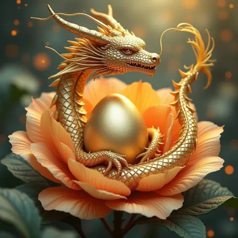 Manga Dragon Egg Blooming From a Gold Flower