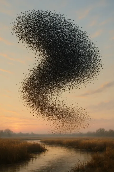 Vast Flock of Thousands of Migrating Birds Creates