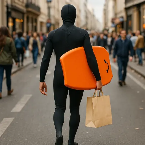Person Wearing a Black Wetsuit Walks