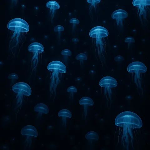 Countless Shimmering Bioluminescent Jellyfish Drift