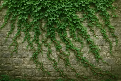 Verdant Ivy Spiraled and Draped Along the Ancient Stone Barrier
