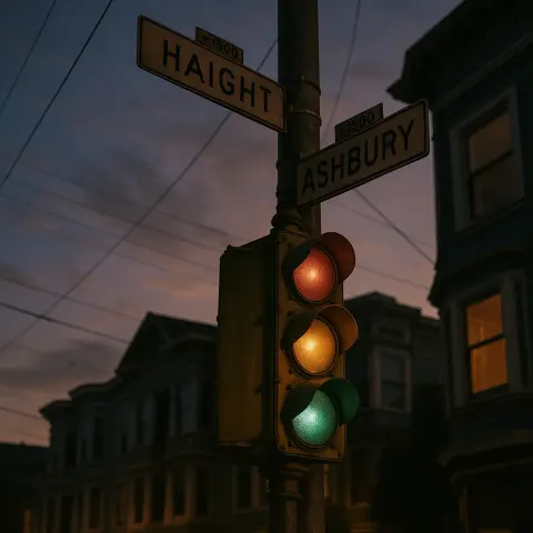 Softly Glowing Antique Traffic Signal Stands at the Intersection