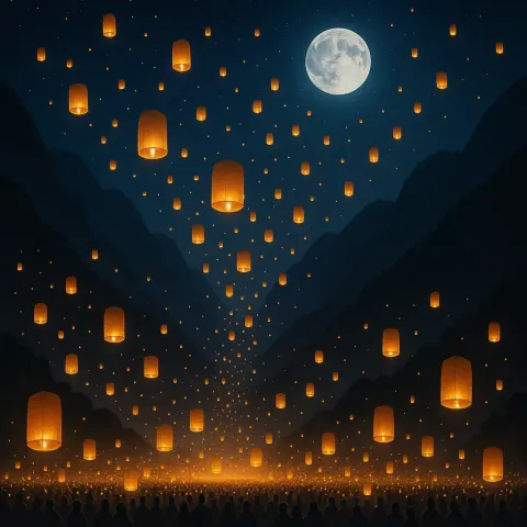Myriad Tiny Lanterns Float Skyward