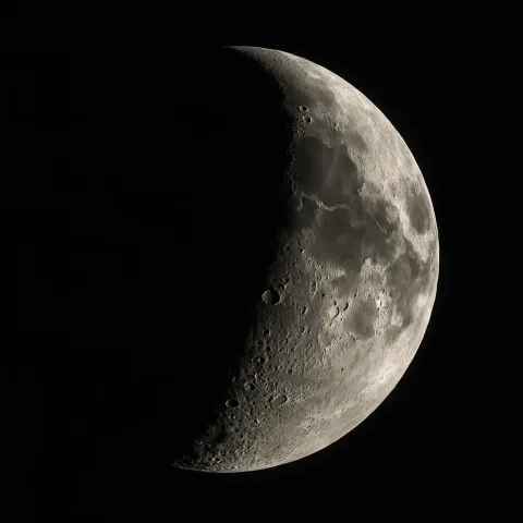 Detailed Crescent Moon with Visible Surface Craters